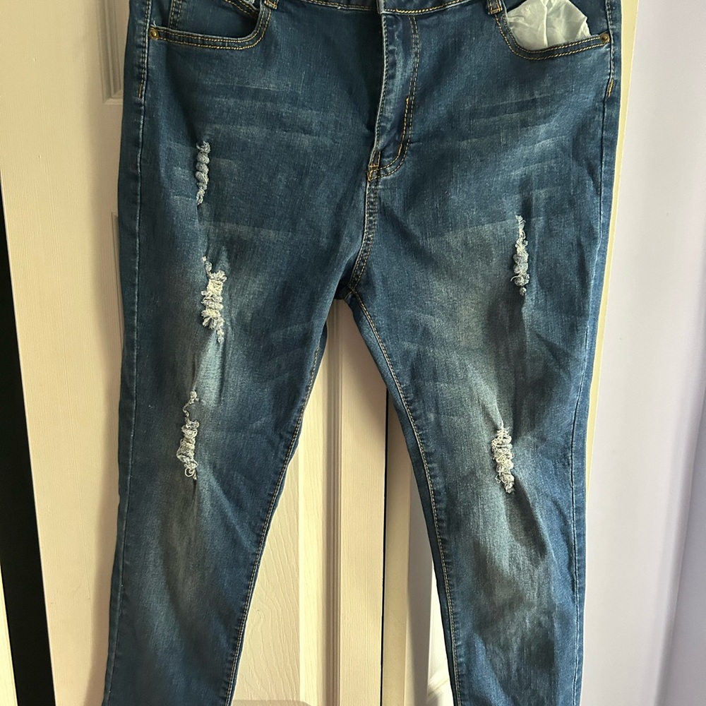 Blue Skinny Jeans with Distressed Details